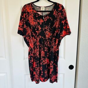 mac & jac Black and Red Floral Midi Dress